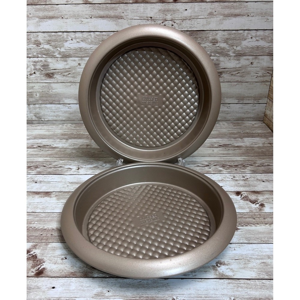 Chicago Metallic Pie Pan Set Gold 9 Inch Nonstick Diamond Texture Round 2 Pc